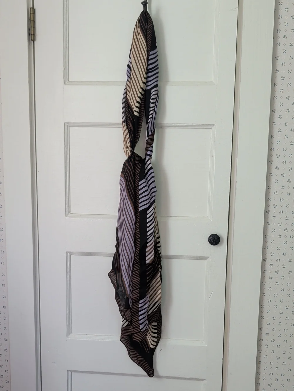 Vince Camuto Silk Scarf Black Brown Horizontal Striped Lightweight Rectangle VTG